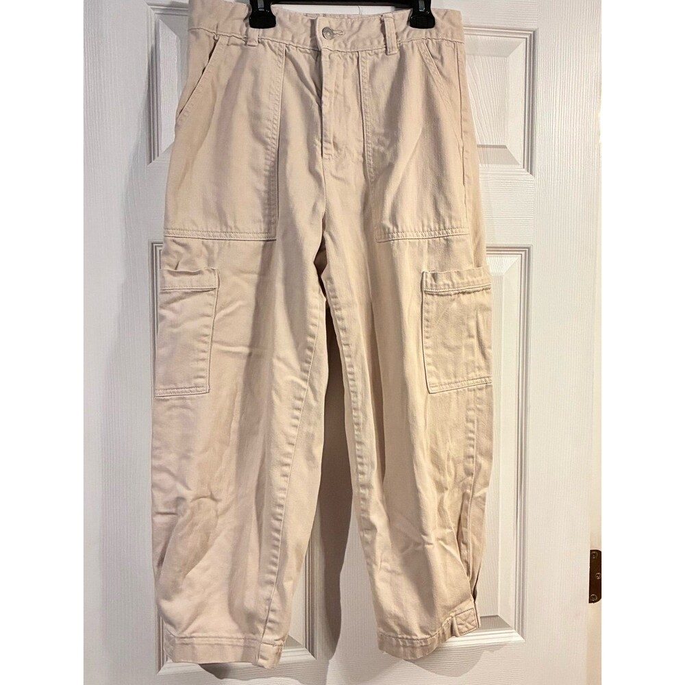 Banana Republic Cream Cargo Cropped Utility Pants Tapered Leg 100% Cotton Size 6